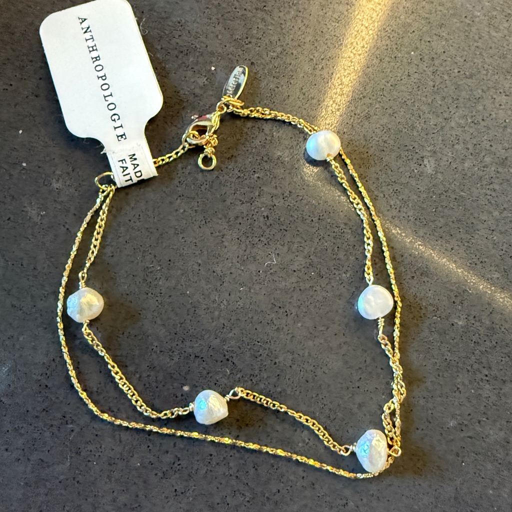 Anthropologie Gold Bracelet With White Accents 15$